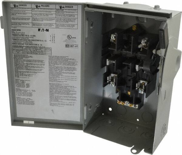 Eaton Cutler-Hammer - 30 Amp, 240 VAC, 2 Pole Fused Safety Switch - NEMA 3R, 3 Phase, 1-1/2 to 3 hp at 240 VAC (Single Phase), 3 to 7-1/2 hp at 240 VAC (Triple Phase), DPST Contact Form - Exact Tool & Supply