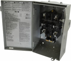 Eaton Cutler-Hammer - 30 Amp, 240 VAC, 2 Pole Fused Safety Switch - NEMA 3R, 3 Phase, 1-1/2 to 3 hp at 240 VAC (Single Phase), 3 to 7-1/2 hp at 240 VAC (Triple Phase), DPST Contact Form - Exact Tool & Supply