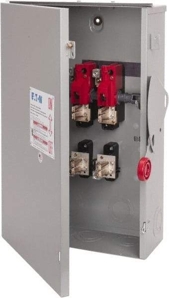 Eaton Cutler-Hammer - 200 Amp, 240 VAC, 2 Pole Fused Safety Switch - NEMA 3R, 3 Phase, 15 to 25 hp at 240 VAC\xA0 (Single Phase), 50 hp at 240 VAC (Triple Phase), DPST Contact Form - Exact Tool & Supply