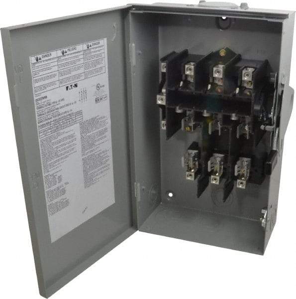 Eaton Cutler-Hammer - 60 Amp, 240 VAC, 3 Pole Fused Safety Switch - NEMA 3R, 3 Phase, 3 to 10 hp at 240 VAC (Single Phase), 7-1/2 to 15 hp at 240 VAC (Triple Phase), 3PST Contact Form - Exact Tool & Supply