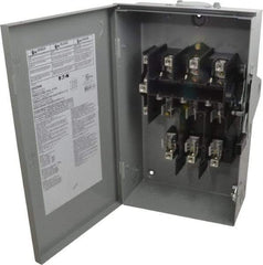 Eaton Cutler-Hammer - 60 Amp, 240 VAC, 3 Pole Fused Safety Switch - NEMA 3R, 3 Phase, 3 to 10 hp at 240 VAC (Single Phase), 7-1/2 to 15 hp at 240 VAC (Triple Phase), 3PST Contact Form - Exact Tool & Supply