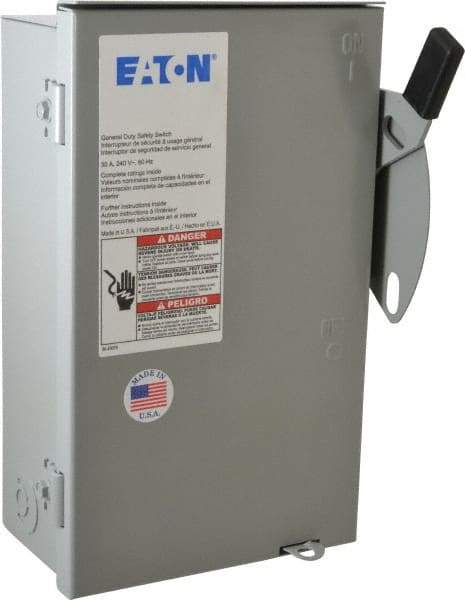 Eaton Cutler-Hammer - 30 Amp, 240 VAC, 3 Pole Nonfused Safety Switch - NEMA 3R, 3 Phase, 3 hp at 240 VAC (Single Phase), 7-1/2 hp at 240 (Triple Phase), 3PST Contact Form - Exact Tool & Supply