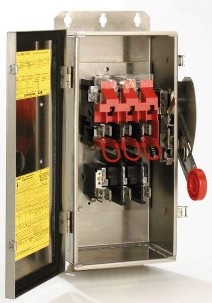 Eaton Cutler-Hammer - 200 Amp, 250 VDC, 480-600 VAC, 3 Pole Nonfused Safety Switch - NEMA 1, 1 Phase, 0 hp at 480/600 VAC (Single Phase), 125 hp at 480 VAC, 150 hp at 600 VAC (Triple Phase), 3PST Contact Form - Exact Tool & Supply