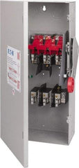 Eaton Cutler-Hammer - 100 Amp, 250 VDC, 480-600 VAC, 3 Pole Fused Safety Switch - NEMA 1, 1 Phase, 30 hp at 480 VAC, 40 hp at 600 VAC (Single Phase), 60 hp at 480 VAC, 75 hp at 600 VAC (Triple Phase), 3PST Contact Form - Exact Tool & Supply