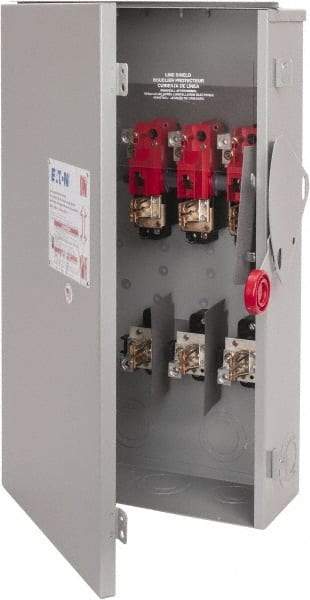 Eaton Cutler-Hammer - 200 Amp, 250 VDC, 480-600 VAC, 3 Pole Fused Safety Switch - NEMA 3R, 3 Phase, 50 hp at 480/600 VAC (Single Phase), 125 hp at 480 VAC, 150 hp at 600 VAC (Triple Phase), 3PST Contact Form - Exact Tool & Supply