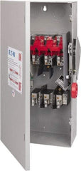 Eaton Cutler-Hammer - 100 Amp, 250 VDC, 480-600 VAC, 3 Pole Fused Safety Switch - NEMA 1, 1 Phase, 30 hp at 480 VAC, 40 hp at 600 VAC (Single Phase), 60 hp at 480 VAC, 75 hp at 600 VAC (Triple Phase), 3PST Contact Form - Exact Tool & Supply