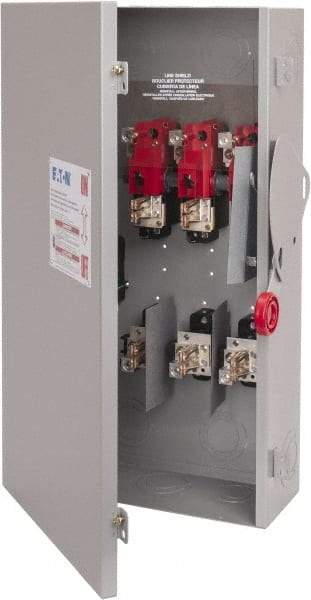 Eaton Cutler-Hammer - 200 Amp, 250 VDC, 480-600 VAC, 3 Pole Fused Safety Switch - NEMA 1, 1 Phase, 50 hp at 480/600 VAC (Single Phase), 125 hp at 480 VAC, 150 hp at 600 VAC (Triple Phase), 3PST Contact Form - Exact Tool & Supply