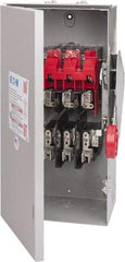Eaton Cutler-Hammer - 30 Amp, 250 VDC, 480-600 VAC, 3 Pole Fused Safety Switch - NEMA 3R, 3 Phase, 7-1/2 hp at 480 VAC, 10 hp at 600 VAC (Single Phase), 15 hp at 480 VAC, 20 hp at 600 VAC (Triple Phase), 3PST Contact Form - Exact Tool & Supply