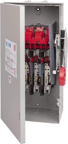 Eaton Cutler-Hammer - 60 Amp, 250 VDC, 480-600 VAC, 3 Pole Fused Safety Switch - NEMA 3R, 3 Phase, 20 hp at 480 VAC, 25 hp at 600 VAC (Single Phase), 30 hp at 480 VAC, 50 hp at 600 VAC (Triple Phase), 3PST Contact Form - Exact Tool & Supply