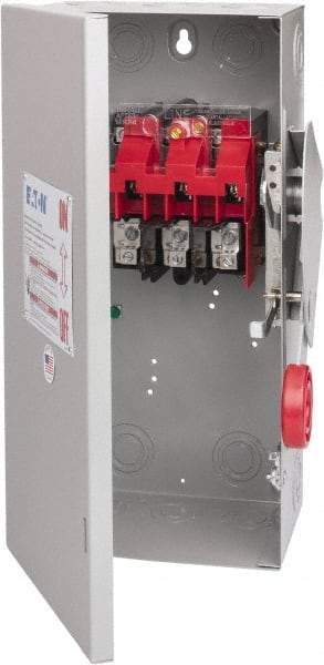Eaton Cutler-Hammer - 30 Amp, 250 VDC, 480-600 VAC, 3 Pole Nonfused Safety Switch - NEMA 1, 1 Phase, 7-1/2 hp at 480 VAC, 10 hp at 600 VAC (Single Phase), 20 hp at 480 VAC, 30 hp at 600 VAC (Triple Phase), 3PST Contact Form - Exact Tool & Supply