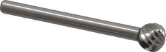 Made in USA - 1/4" Cut Diam, 1/8" Shank Diam, Ball Head Single Cut Burr - High Speed Steel, Radius End, 1/4" LOC, 1-1/2" OAL - Exact Tool & Supply