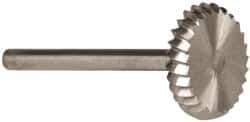 Made in USA - 5/8" Cut Diam, 1/8" Shank Diam, Wheel with Radius Head Single Cut Burr - High Speed Steel, 1/8" LOC, 1-1/2" OAL - Exact Tool & Supply