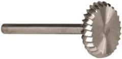 Made in USA - 5/8" Cut Diam, 1/8" Shank Diam, Wheel with Radius Head Single Cut Burr - High Speed Steel, 1/8" LOC, 1-1/2" OAL - Exact Tool & Supply