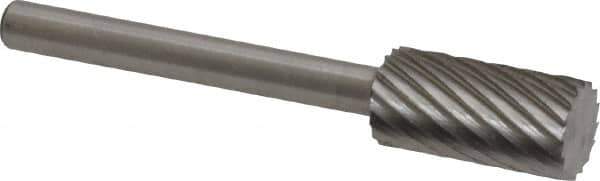 Made in USA - 1/4" Cut Diam, 1/8" Shank Diam, Cylinder Head Single Cut Burr - High Speed Steel, Flat End, 1/2" LOC, 1-1/2" OAL - Exact Tool & Supply