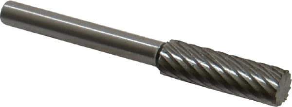 Made in USA - 3/16" Cut Diam, 1/8" Shank Diam, Cylinder Head Single Cut Burr - High Speed Steel, Flat End, 5/8" LOC, 1-1/2" OAL - Exact Tool & Supply