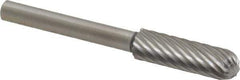 Made in USA - 3/16" Cut Diam, 1/8" Shank Diam, Cylinder with Radius Head Single Cut Burr - High Speed Steel, Radius End, 5/8" LOC, 1-1/2" OAL - Exact Tool & Supply