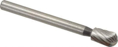 Made in USA - 3/16" Cut Diam, 1/8" Shank Diam, Oval Head Single Cut Burr - High Speed Steel, Radius End, 5/16" LOC, 1-1/2" OAL - Exact Tool & Supply