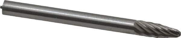 Made in USA - 1/8" Cut Diam, 1/8" Shank Diam, Tree with Radius Head Single Cut Burr - High Speed Steel, Radius End, 5/16" LOC, 1-1/2" OAL - Exact Tool & Supply