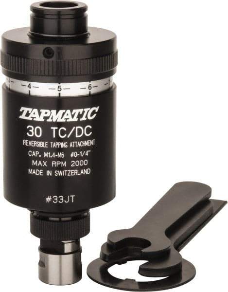 Tapmatic - No. 0 Min Tap Capacity, 1/4 Inch Max Mild Steel Tap Capacity, JT33 Mount Tapping Head - 21600 (J116), 21700 (J117) Compatible, Includes Tap Clamping Wrenches and 2 collets, for Manual Machines - Exact Tool & Supply