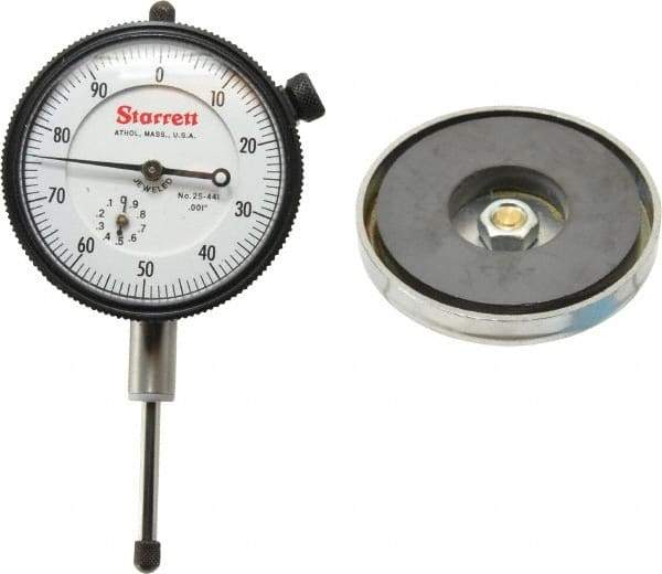 Starrett - 0.001" Graduation, 0-100 Dial Reading, Indicator & Base Kit - 0.34" Base Height, 2" Base Diam - Exact Tool & Supply