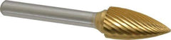 Made in USA - 1/2" Cut Diam, 1/4" Shank Diam, Tree Head Single Cut Burr - Carbide, Point End, 1" LOC, 2-3/4" OAL - Exact Tool & Supply
