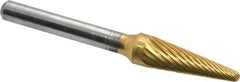 Atrax - 3/8" Cut Diam, 1/4" Shank Diam, Taper Head Single Cut Burr - Carbide, Radius End, 1-1/16" LOC, 2-3/4" OAL - Exact Tool & Supply