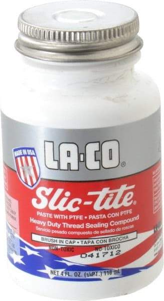 LA-CO - 1/4 Pt Brush Top Can White Thread Sealant - Paste with PTFE, 500°F Max Working Temp, For Metal, PVC, CPVC & ABS Plastic Pipe Threads - Exact Tool & Supply