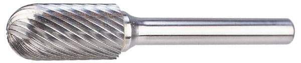 M.A. Ford - 1/8" Cut Diam, 1/4" Shank Diam, Cylinder with Radius Head Double Cut Burr - Carbide, Radius End, 1/2" LOC, 2" OAL - Exact Tool & Supply