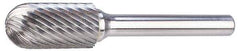 M.A. Ford - 1/8" Cut Diam, 1/4" Shank Diam, Cylinder with Radius Head Single Cut Burr - Carbide, Radius End, 1/2" LOC, 2" OAL - Exact Tool & Supply