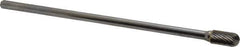 Atrax - 3/8" Cut Diam, 1/4" Shank Diam, Cylinder with Radius Head Single Cut Burr - Carbide, Radius End, 3/4" LOC, 6-3/4" OAL - Exact Tool & Supply