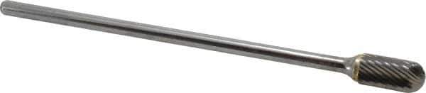 Atrax - 1/2" Cut Diam, 1/4" Shank Diam, Cylinder with Radius Head Single Cut Burr - Carbide, Radius End, 1" LOC, 7" OAL - Exact Tool & Supply