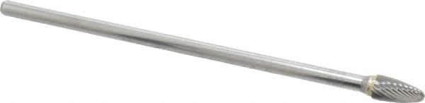 Atrax - 3/8" Cut Diam, 1/4" Shank Diam, Tree Head Single Cut Burr - Carbide, Radius End, 3/4" LOC, 6-3/4" OAL - Exact Tool & Supply