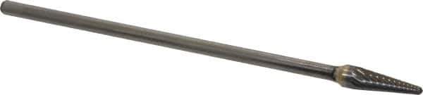 Atrax - 3/8" Cut Diam, 1/4" Shank Diam, Taper Head Single Cut Burr - Carbide, Radius End, 1-1/16" LOC, 7-1/16" OAL - Exact Tool & Supply