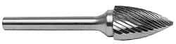 M.A. Ford - 1/8" Cut Diam, 1/8" Shank Diam, Tree Head Single Cut Burr - Carbide, Point End, 1/4" LOC, 1-1/2" OAL - Exact Tool & Supply