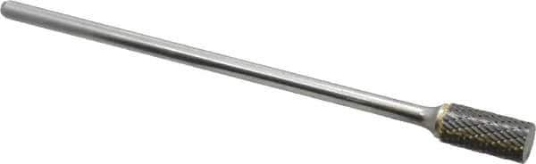 Atrax - 1/2" Cut Diam, 1/4" Shank Diam, Cylinder Head Double Cut Burr - Carbide, Flat End, 1" LOC, 7" OAL - Exact Tool & Supply