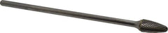 Atrax - 1/2" Cut Diam, 1/4" Shank Diam, Tree with Radius Head Double Cut Burr - Carbide, Radius End, 1" LOC, 7" OAL - Exact Tool & Supply