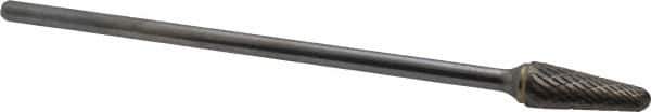 Atrax - 1/2" Cut Diam, 1/4" Shank Diam, Taper Head Double Cut Burr - Carbide, Radius End, 1-1/8" LOC, 7-1/8" OAL - Exact Tool & Supply