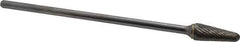 Atrax - 1/2" Cut Diam, 1/4" Shank Diam, Taper Head Double Cut Burr - Carbide, Radius End, 1-1/8" LOC, 7-1/8" OAL - Exact Tool & Supply