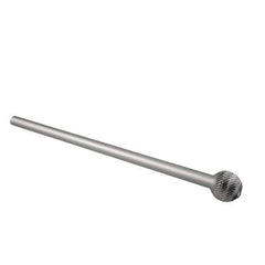 Atrax - 3/8" Cut Diam, 1/4" Shank Diam, Ball Head Double Cut Burr - Carbide, Radius End, 5/16" LOC, 6-5/16" OAL - Exact Tool & Supply