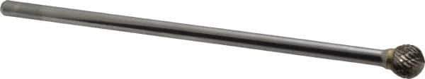 Atrax - 1/2" Cut Diam, 1/4" Shank Diam, Ball Head Double Cut Burr - Carbide, Radius End, 7/16" LOC, 6-7/16" OAL - Exact Tool & Supply