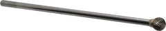 Atrax - 1/2" Cut Diam, 1/4" Shank Diam, Ball Head Double Cut Burr - Carbide, Radius End, 7/16" LOC, 6-7/16" OAL - Exact Tool & Supply