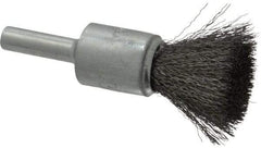Weiler - 1/2" Brush Diam, Crimped, End Brush - 1/4" Diam Steel Shank, 25,000 Max RPM - Exact Tool & Supply