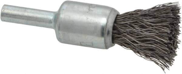 Weiler - 1/2" Brush Diam, Crimped, End Brush - 1/4" Diam Steel Shank, 25,000 Max RPM - Exact Tool & Supply