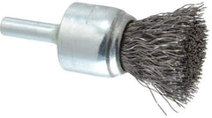 Weiler - 3/4" Brush Diam, Crimped, End Brush - 1/4" Diam Steel Shank, 22,000 Max RPM - Exact Tool & Supply