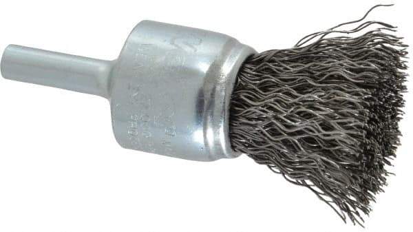 Weiler - 3/4" Brush Diam, Crimped, End Brush - 1/4" Diam Steel Shank, 22,000 Max RPM - Exact Tool & Supply