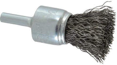 Weiler - 3/4" Brush Diam, Crimped, End Brush - 1/4" Diam Steel Shank, 22,000 Max RPM - Exact Tool & Supply