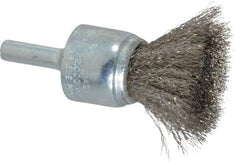 Weiler - 3/4" Brush Diam, Crimped, End Brush - 1/4" Diam Steel Shank, 22,000 Max RPM - Exact Tool & Supply