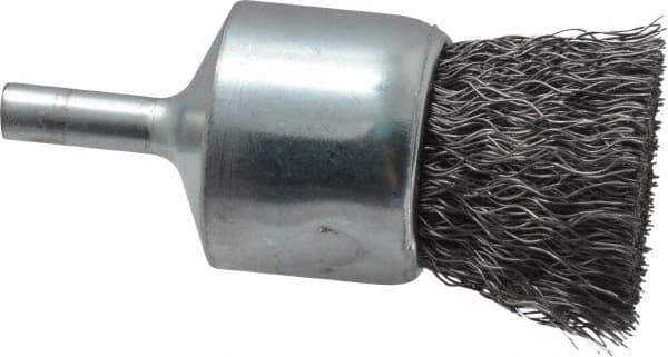 Weiler - 1" Brush Diam, Crimped, End Brush - 1/4" Diam Steel Shank, 22,000 Max RPM - Exact Tool & Supply