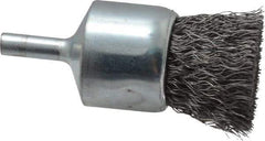 Weiler - 1" Brush Diam, Crimped, End Brush - 1/4" Diam Steel Shank, 22,000 Max RPM - Exact Tool & Supply
