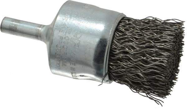 Weiler - 1" Brush Diam, Crimped, End Brush - 1/4" Diam Steel Shank, 22,000 Max RPM - Exact Tool & Supply
